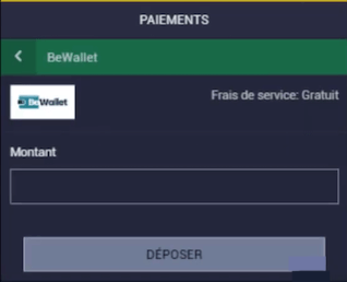 Retrait argent sur Betmomo avec BeWallet