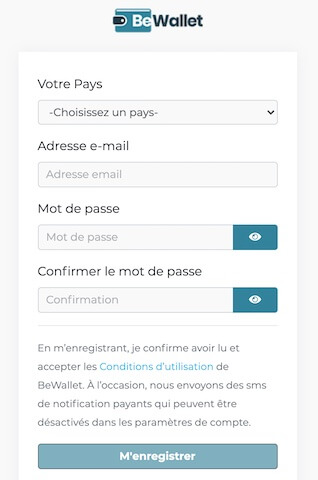 créer un compte sur bewallet