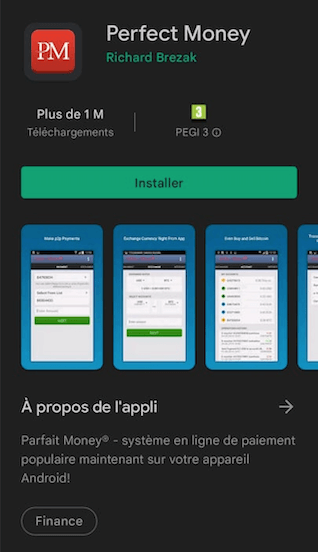 application mode de paiement Perfect Money sur android