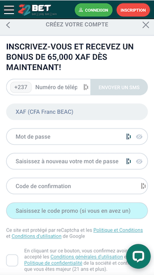 information inscription 22bet au Cameroun