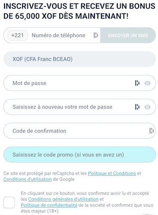 informations sur l'inscription chez le bookmaker 22Bet au Sénégal