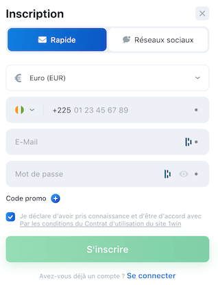 S'inscrire sur le site de paris sportifs 1win