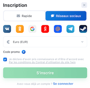 informations inscription sur 1win via réseaux sociaux