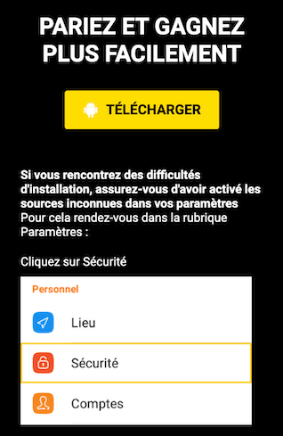 informations téléchargement application Sunubet apk