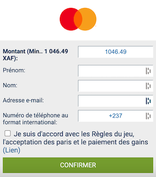 Dépôt par carte bancaire Mastercard sur 1xBet