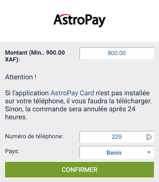 Informations sur le retrait avec Astropay sur 1xBet