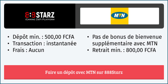 Informations paiement avec MTN Money sur le site de paris 888Starz