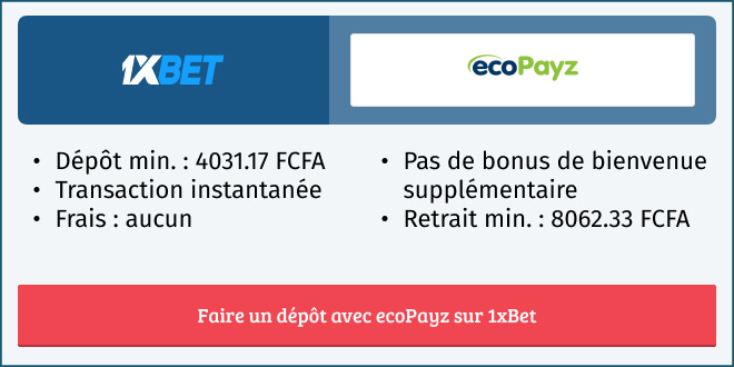 Informations dépôt et retrait avec ecoPayz sur 1xBet