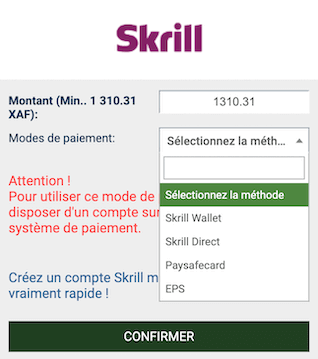 Dépôt avec Skrill sur Linebet