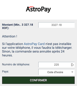 Informations sur le retrait avec AstroPay sur Linebet