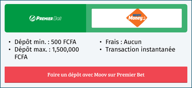 Informations sur le mode de paiement Moov Money sur Premier Bet