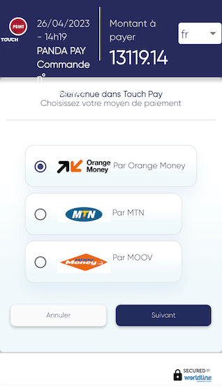 Page de redirection depot orange money 1win