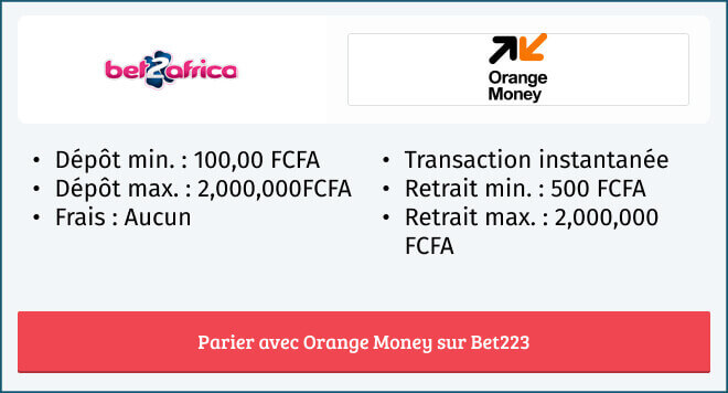 Infos mode de paiement Orange Money chez le bookmaker Bet223 au Mali