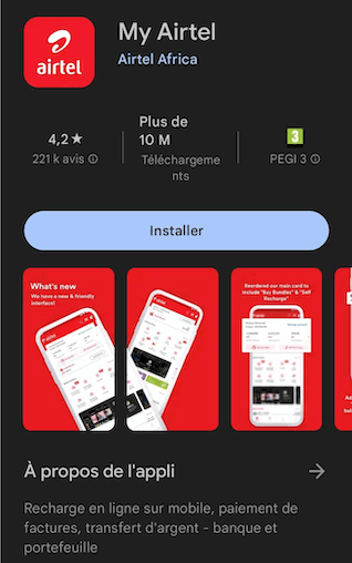 Information sur l'application Airtel