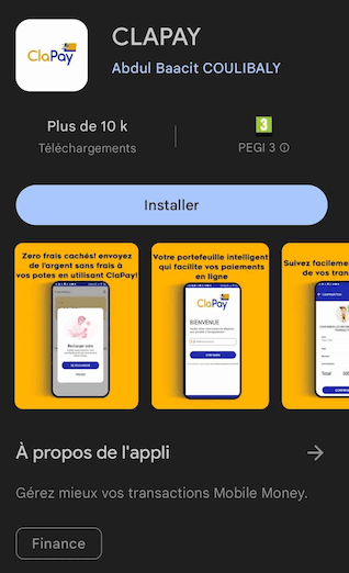 Information téléchargement de l'application Clapay sur Play Store