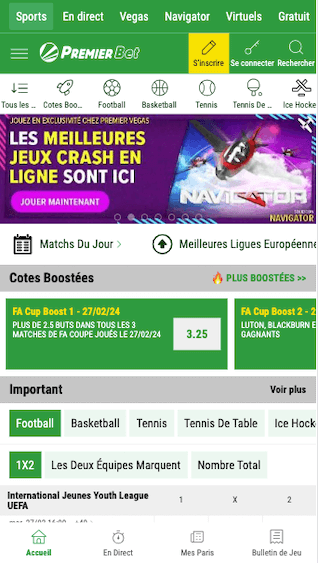 Page d'accueil Premier Bet