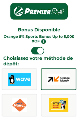 Bonus avec Orange Money chez Premier Bet Côte d'Ivoire
