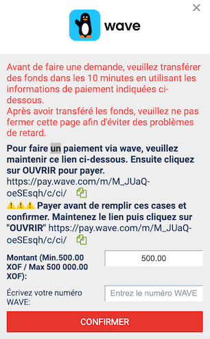 Informations sur la méthode de paiement Wave chez Megapari en Côte d'Ivoire